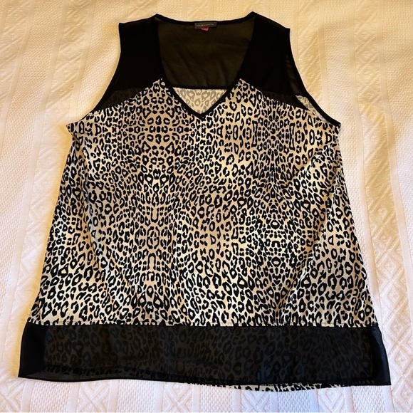 Vince Camuto Black and Tan Cheetah Print Sleeveless V Neckline Blouse‎ Size L - Picture 4 of 5